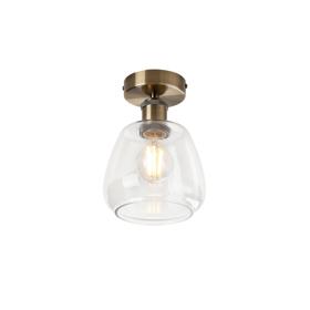 DK1158  Cawdor Flush Fitting, 1 Light E27, Antique Brass/Clear Jar Glass